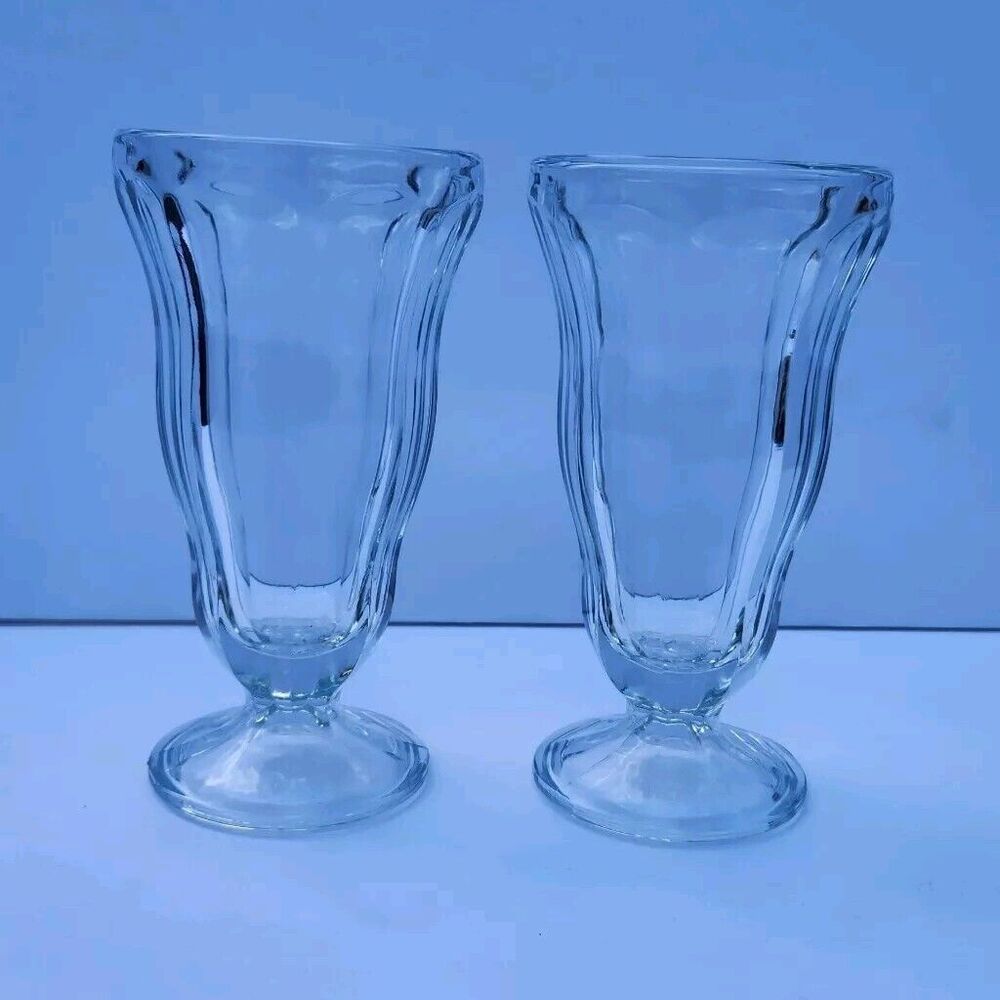 Set of 2 Anchor Hocking Vintage Clear Pressed Glass Sundae/Milkshake Glasses